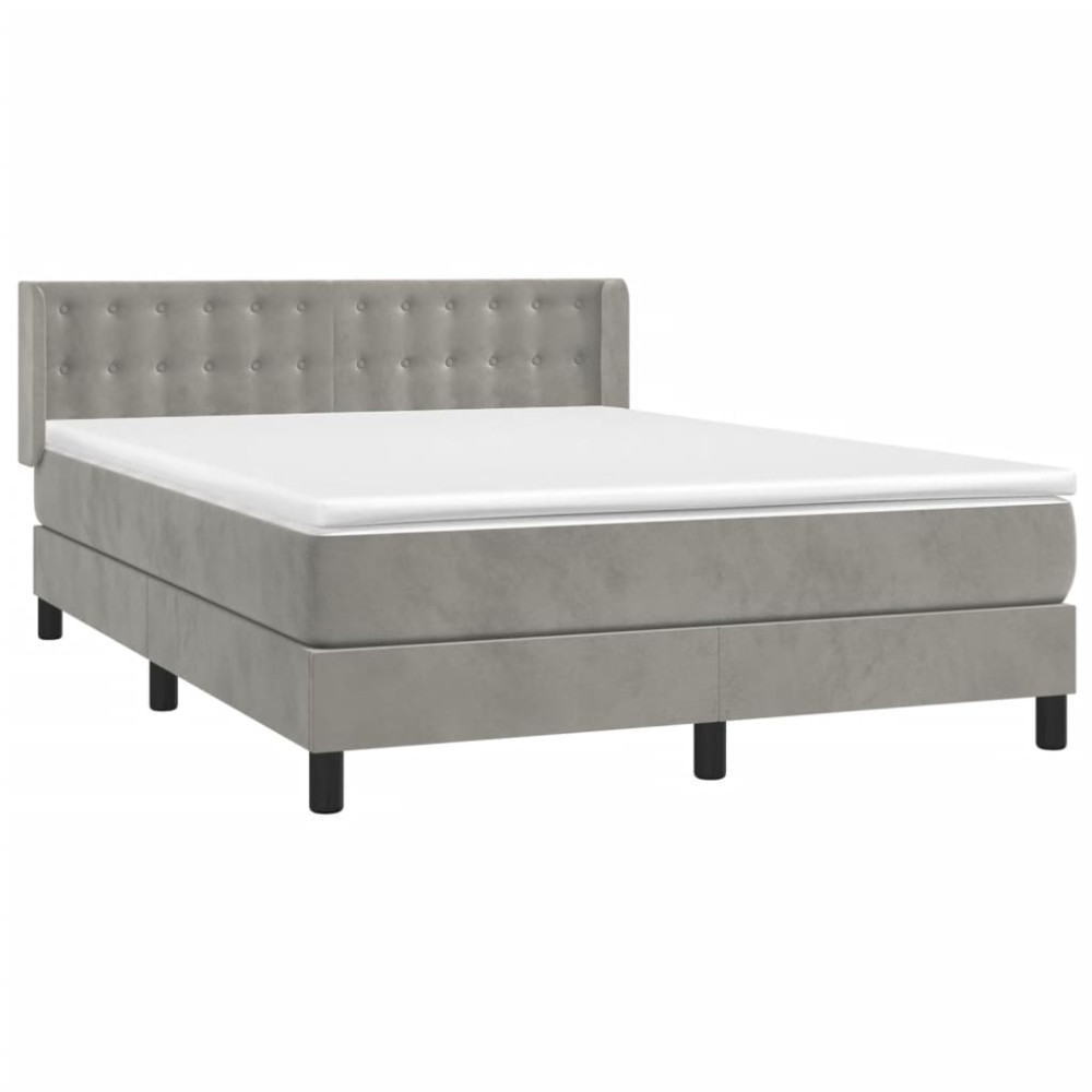 Produktbild för Ramsäng med madrass ljusgrå 140x200 cm sammet