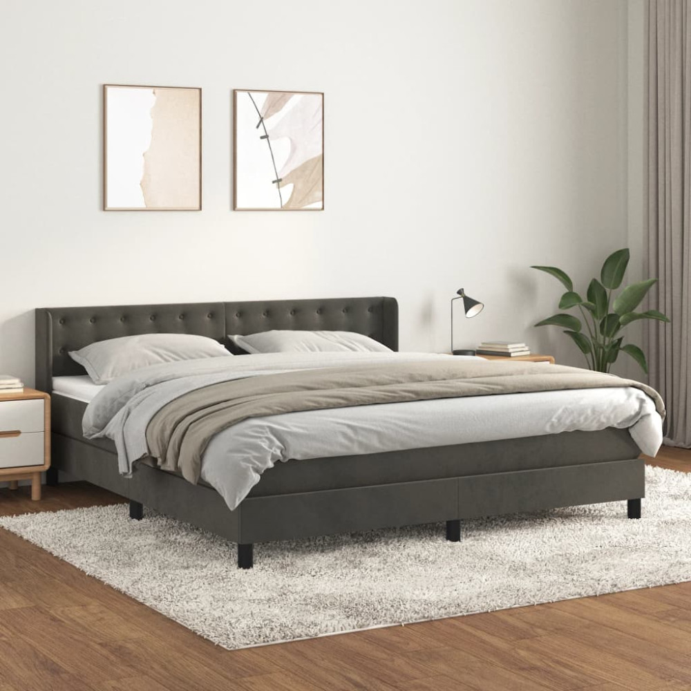 Produktbild för Ramsäng med madrass mörkgrå 160x200 cm sammet