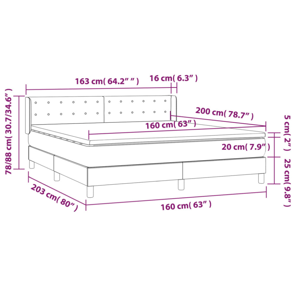 Produktbild för Ramsäng med madrass mörkgrå 160x200 cm sammet