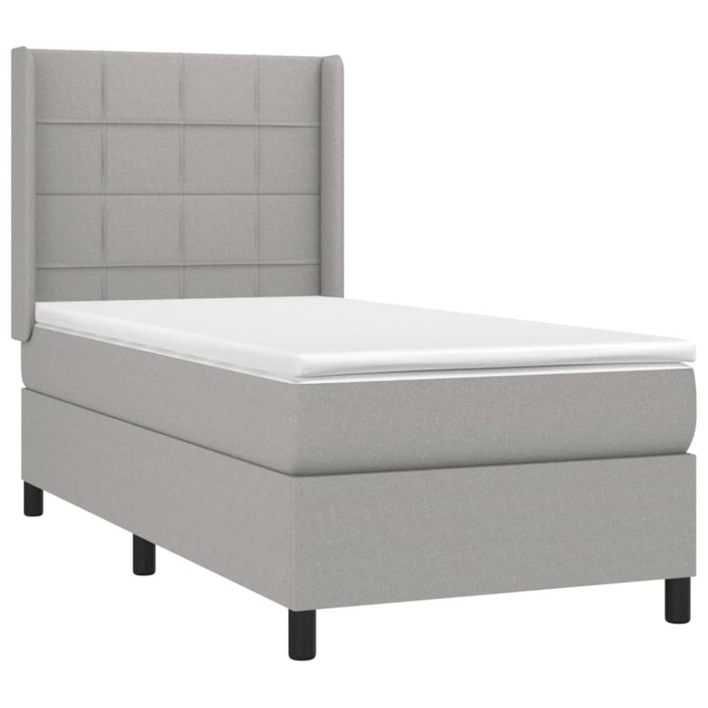 Produktbild för Ramsäng med madrass ljusgrå 90x190 cm tyg