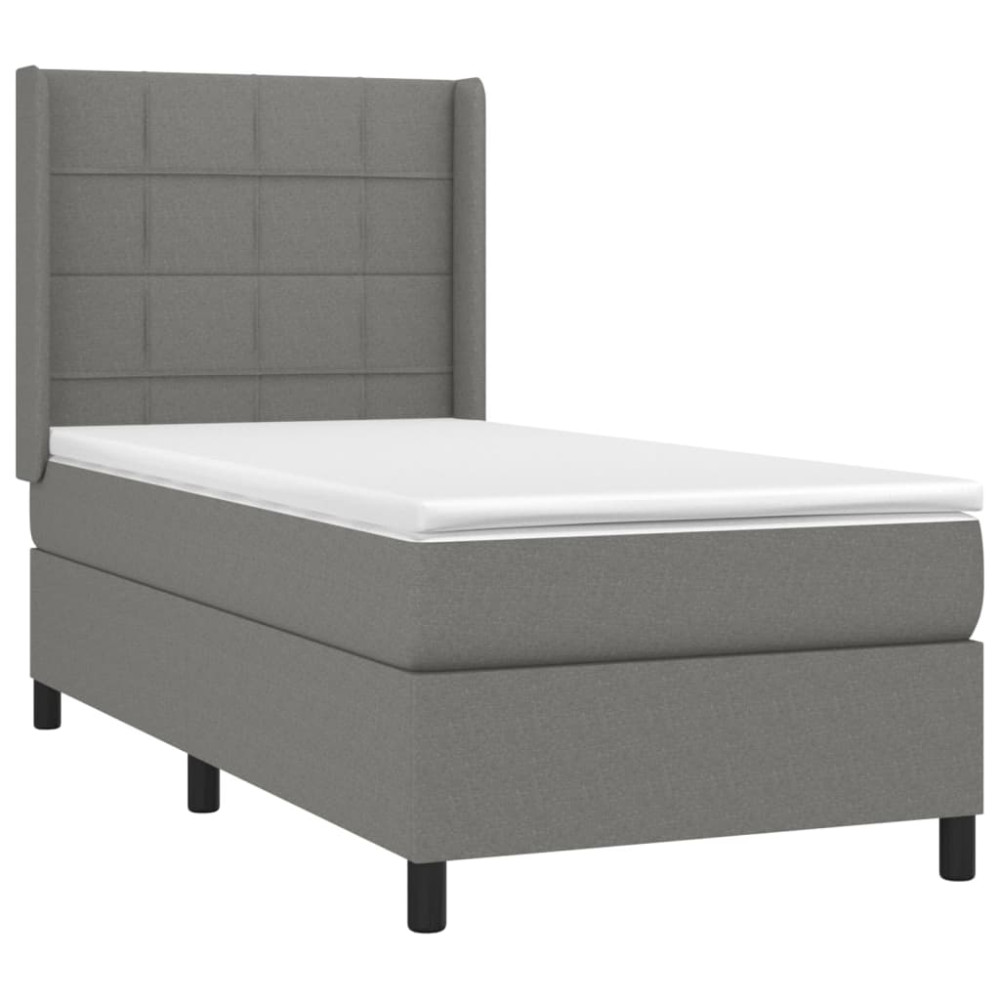Produktbild för Ramsäng med madrass mörkgrå 90x190 cm tyg