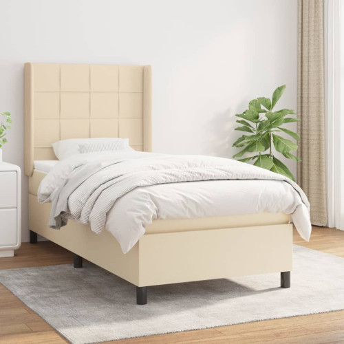 vidaXL Ramsäng med madrass gräddvit 90x190 cm tyg