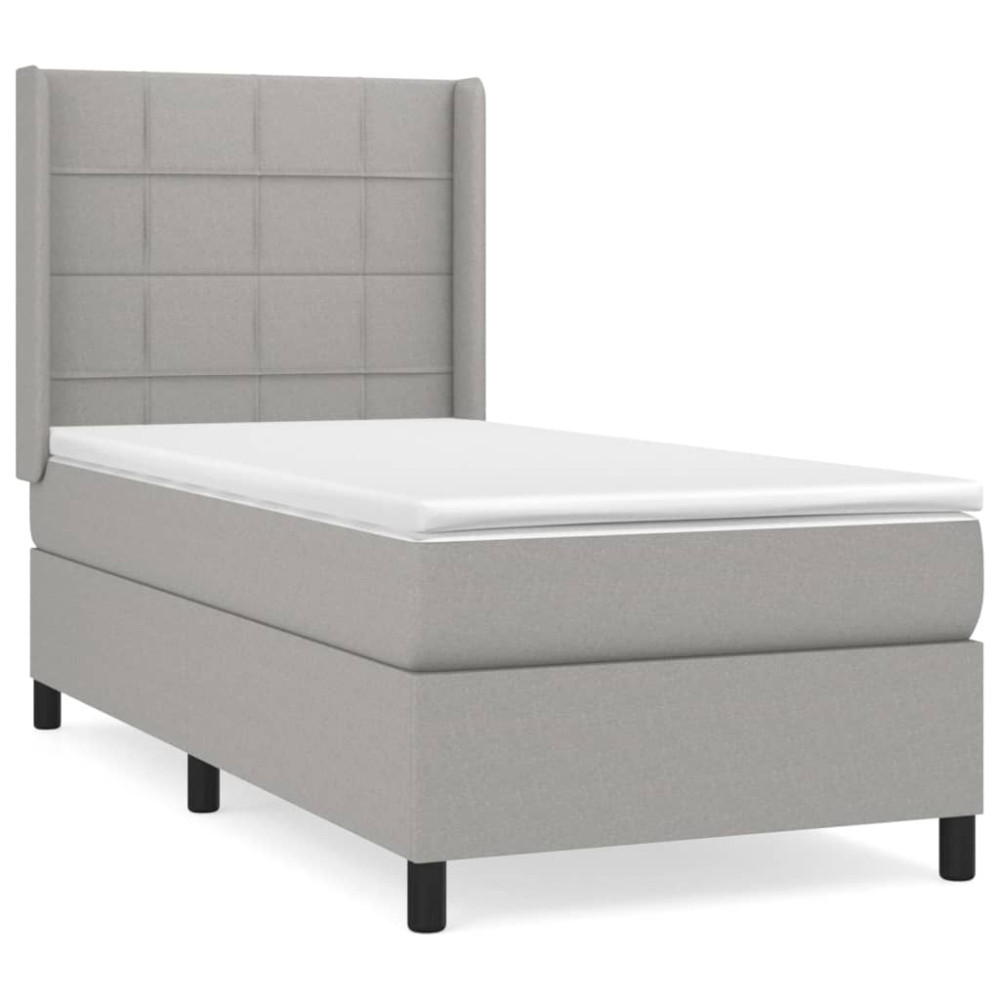 Produktbild för Ramsäng med madrass ljusgrå 90x200 cm tyg