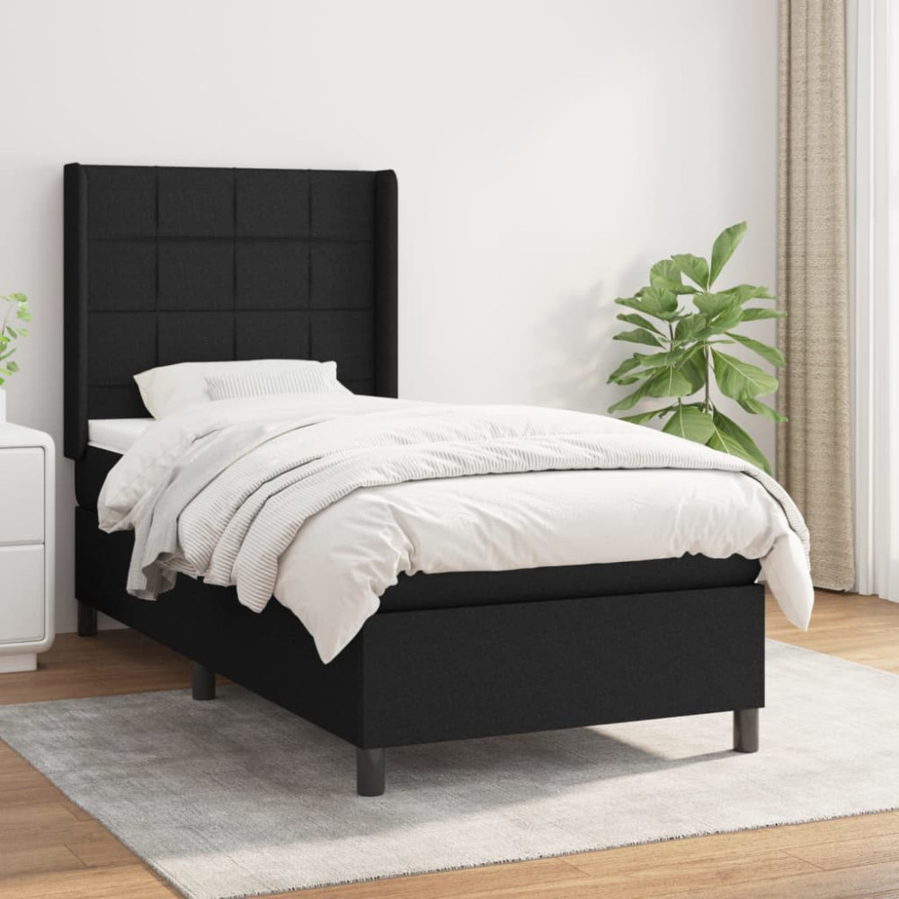 Produktbild för Ramsäng med madrass svart 100x200 cm tyg