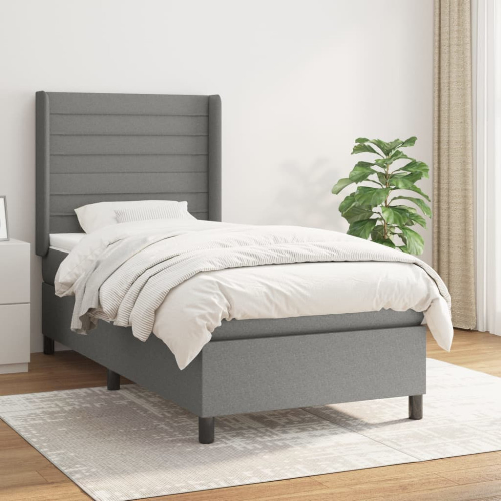 Produktbild för Ramsäng med madrass mörkgrå 90x190 cm tyg