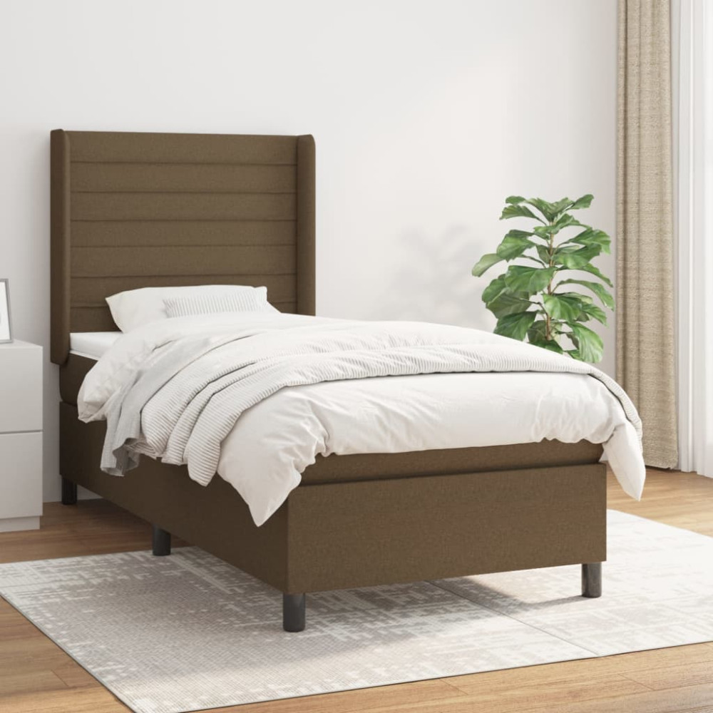 Produktbild för Ramsäng med madrass mörkbrun 90x190 cm tyg