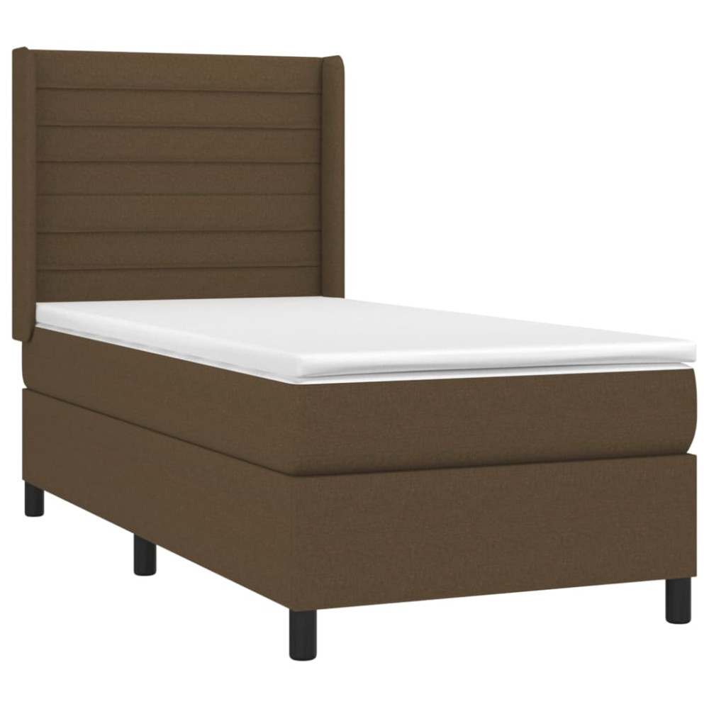 Produktbild för Ramsäng med madrass mörkbrun 90x190 cm tyg