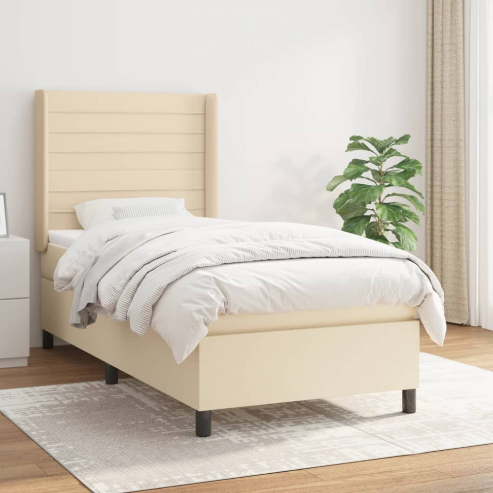 Produktbild för Ramsäng med madrass gräddvit 90x190 cm tyg
