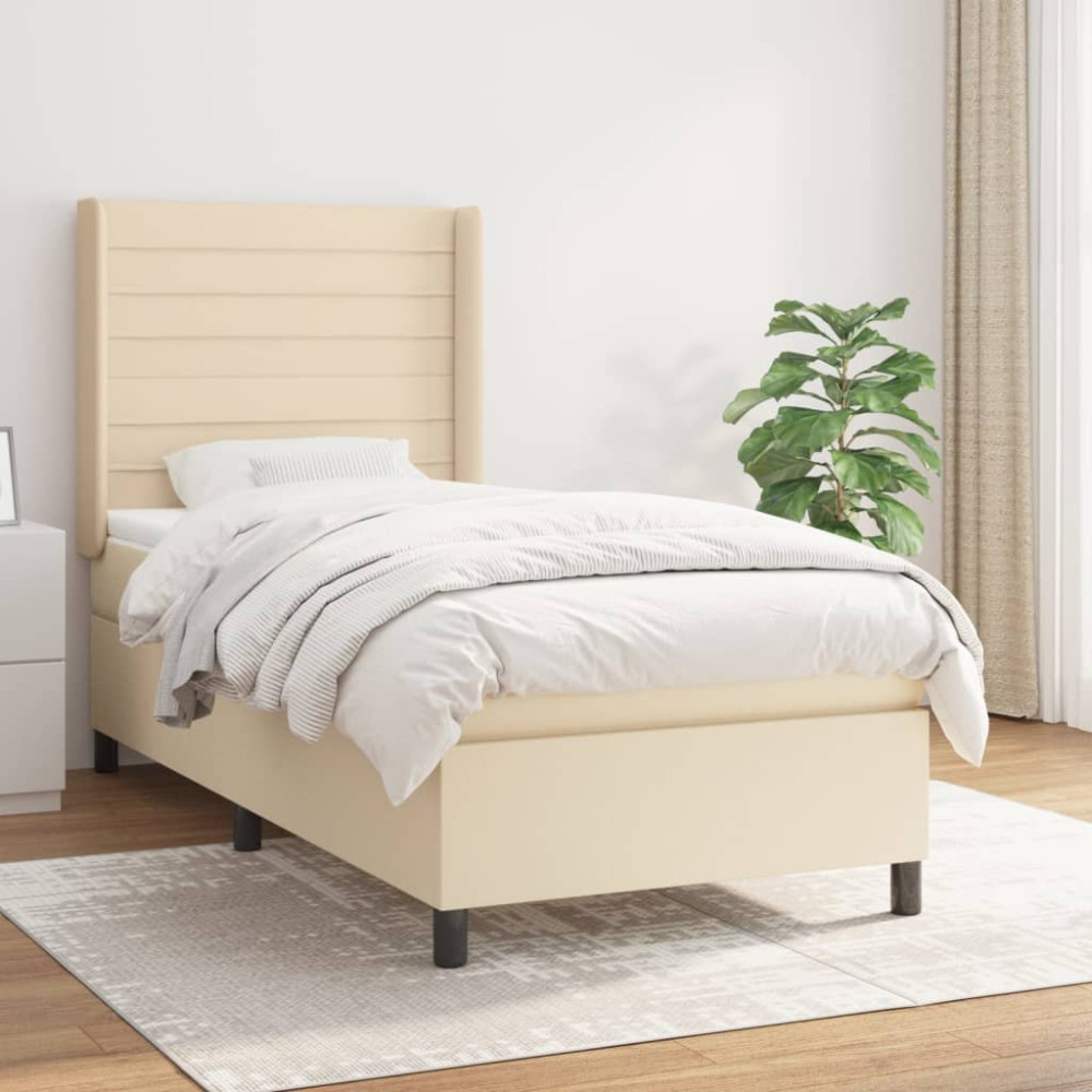 Produktbild för Ramsäng med madrass gräddvit 100x200 cm tyg