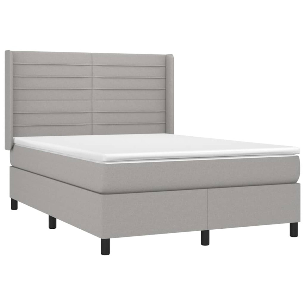 Produktbild för Ramsäng med madrass ljusgrå 140x190 cm tyg