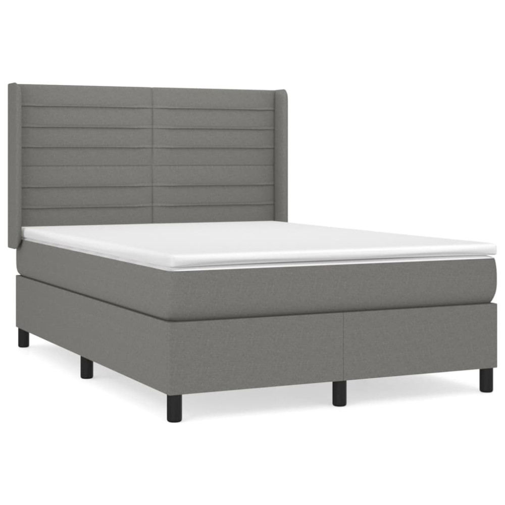 Produktbild för Ramsäng med madrass mörkgrå 140x190 cm tyg