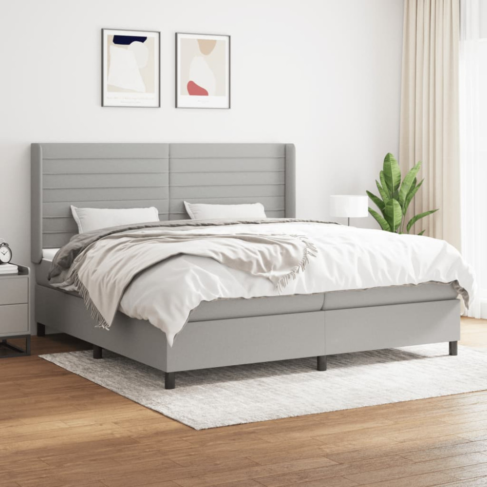 Produktbild för Ramsäng med madrass ljusgrå 200x200 cm tyg