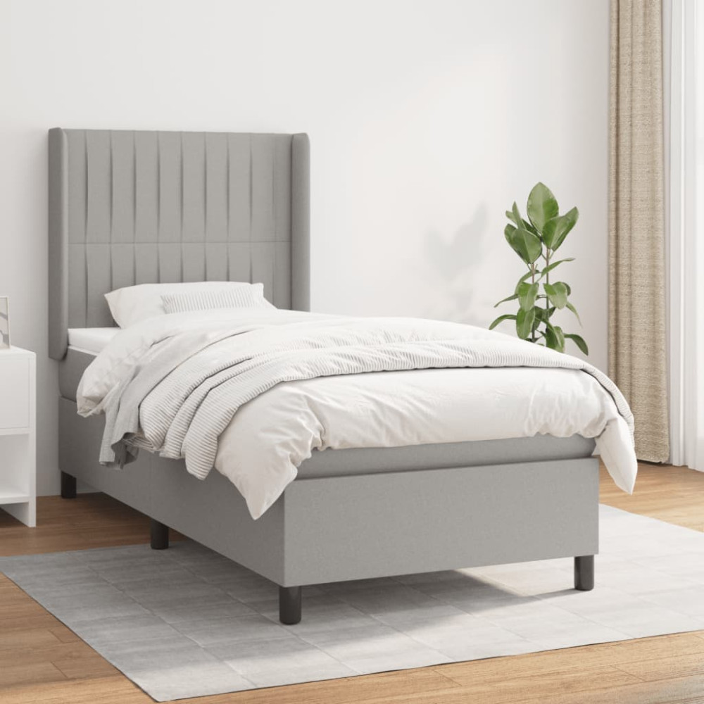 Produktbild för Ramsäng med madrass ljusgrå 90x190 cm tyg