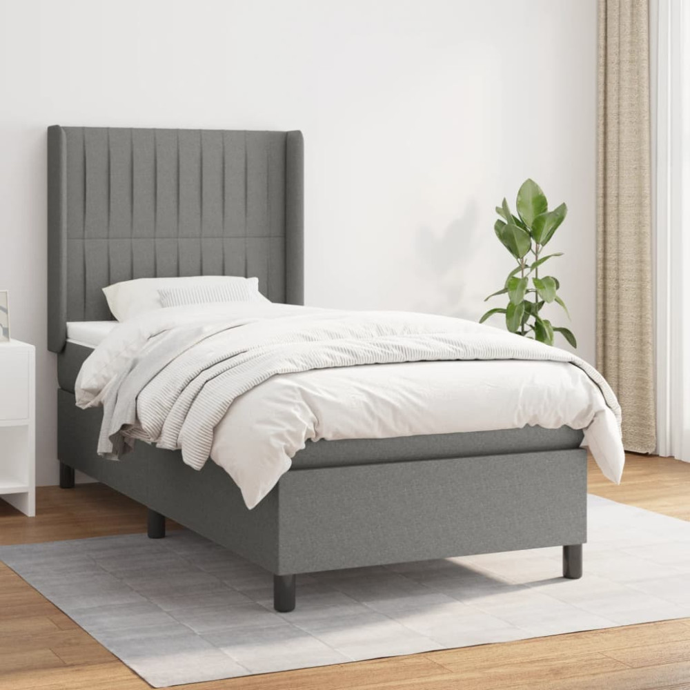 Produktbild för Ramsäng med madrass mörkgrå 90x190 cm tyg