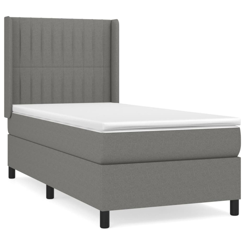 Produktbild för Ramsäng med madrass mörkgrå 90x190 cm tyg