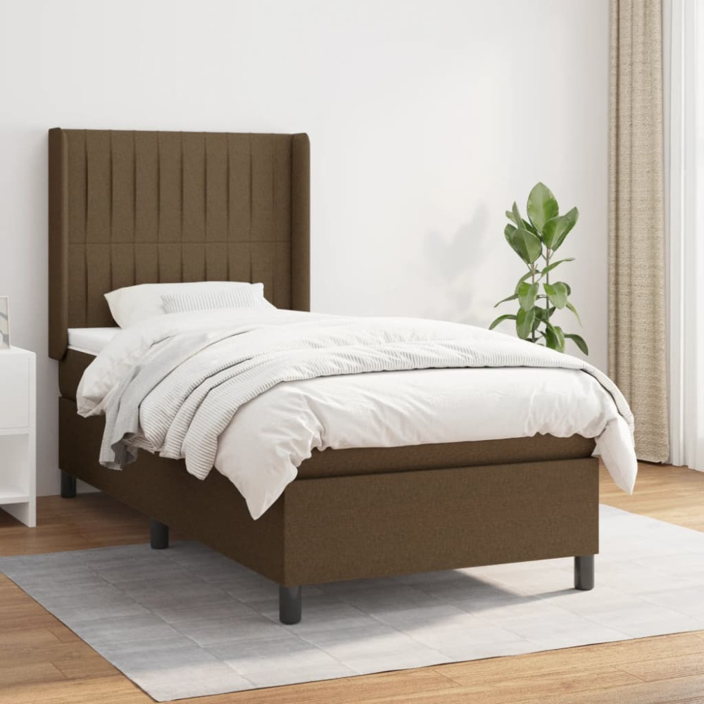 Produktbild för Ramsäng med madrass mörkbrun 90x190 cm tyg