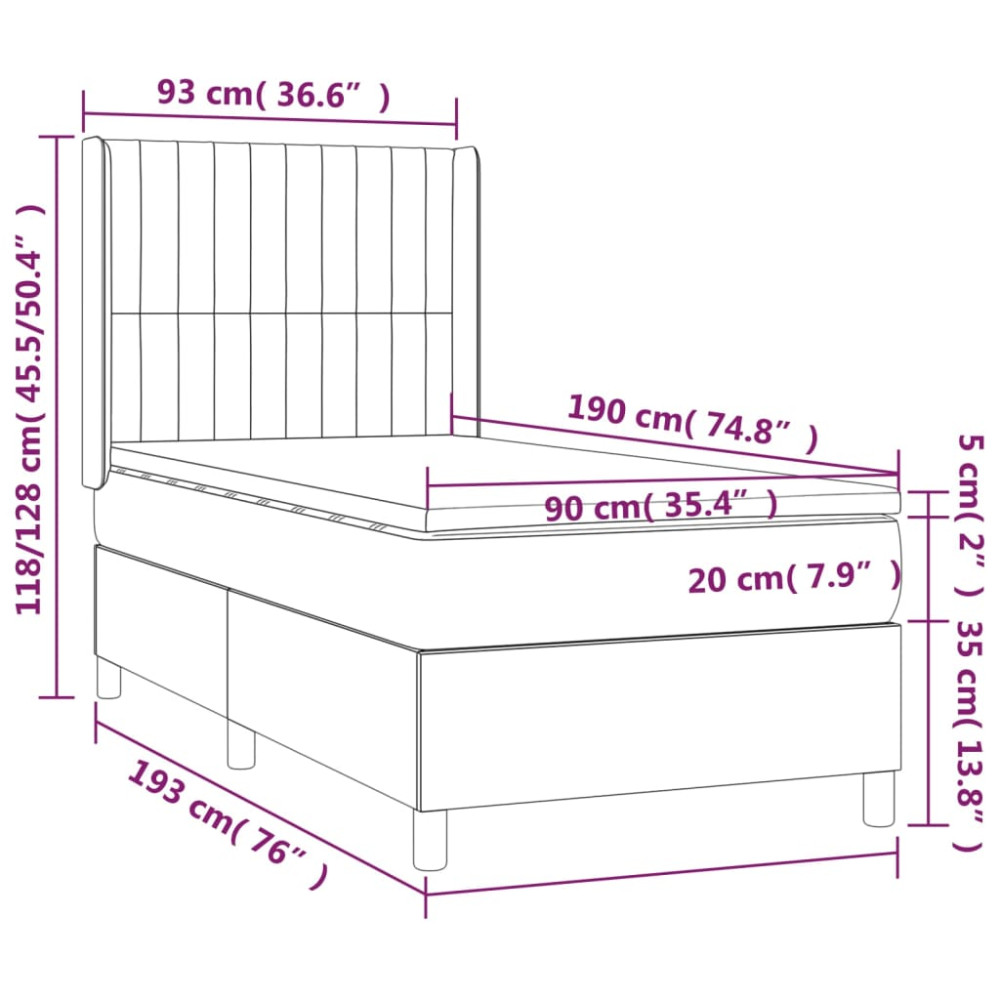 Produktbild för Ramsäng med madrass mörkbrun 90x190 cm tyg