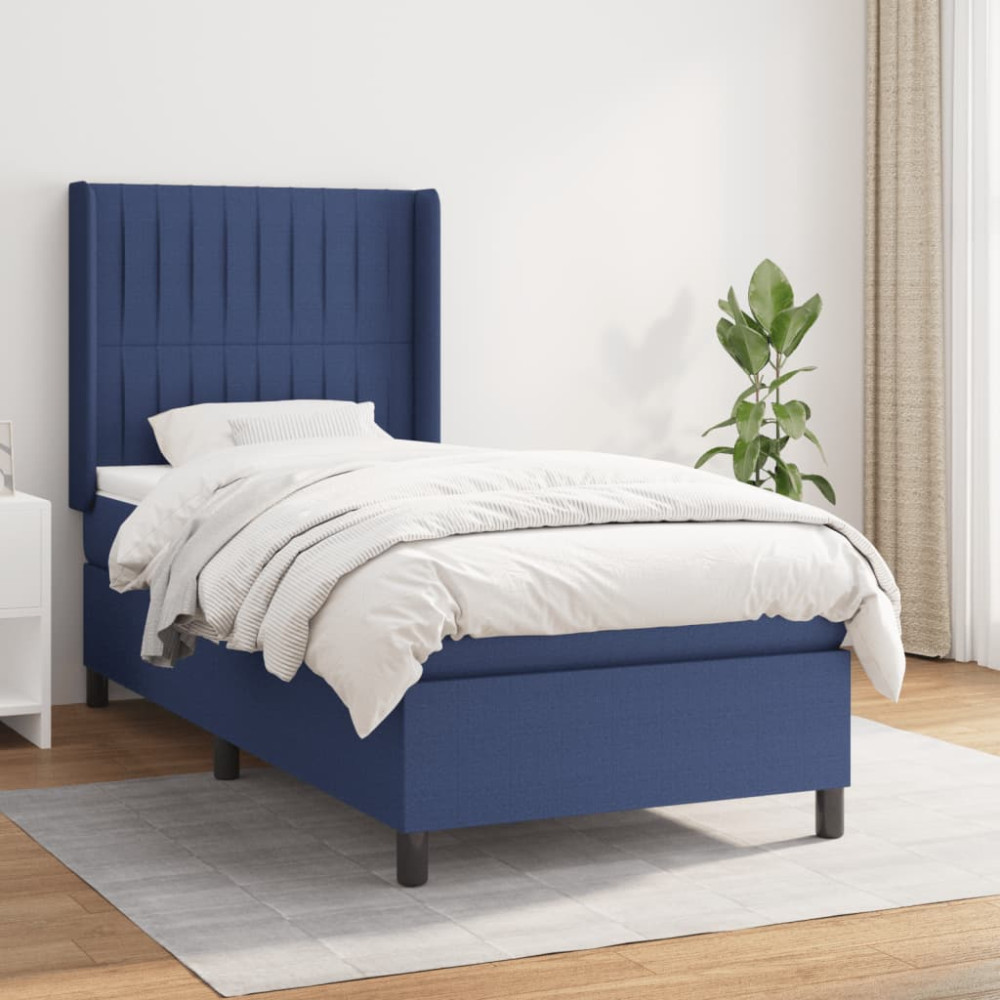 Produktbild för Ramsäng med madrass blå 90x190 cm tyg