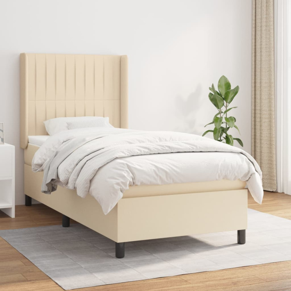 Produktbild för Ramsäng med madrass gräddvit 100x200 cm tyg