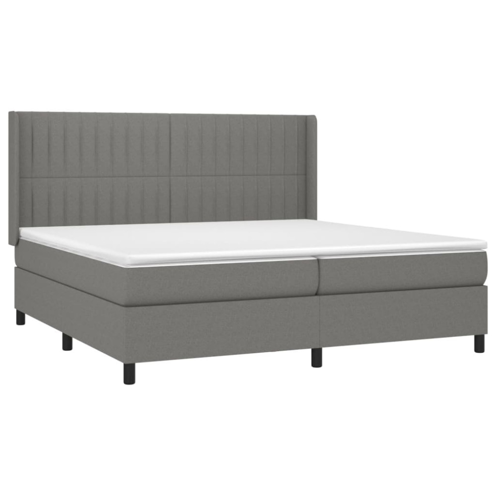 Produktbild för Ramsäng med madrass mörkgrå 200x200 cm tyg