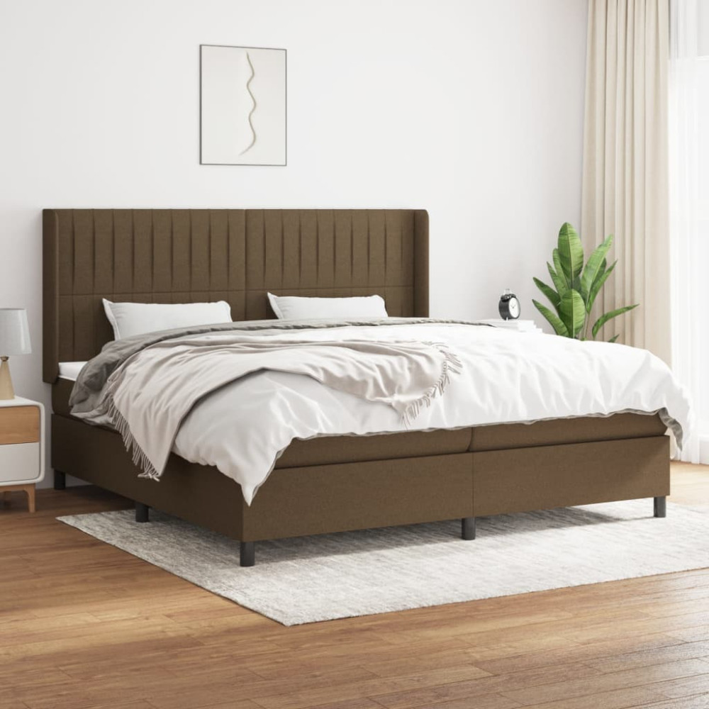 Produktbild för Ramsäng med madrass mörkbrun 200x200 cm tyg
