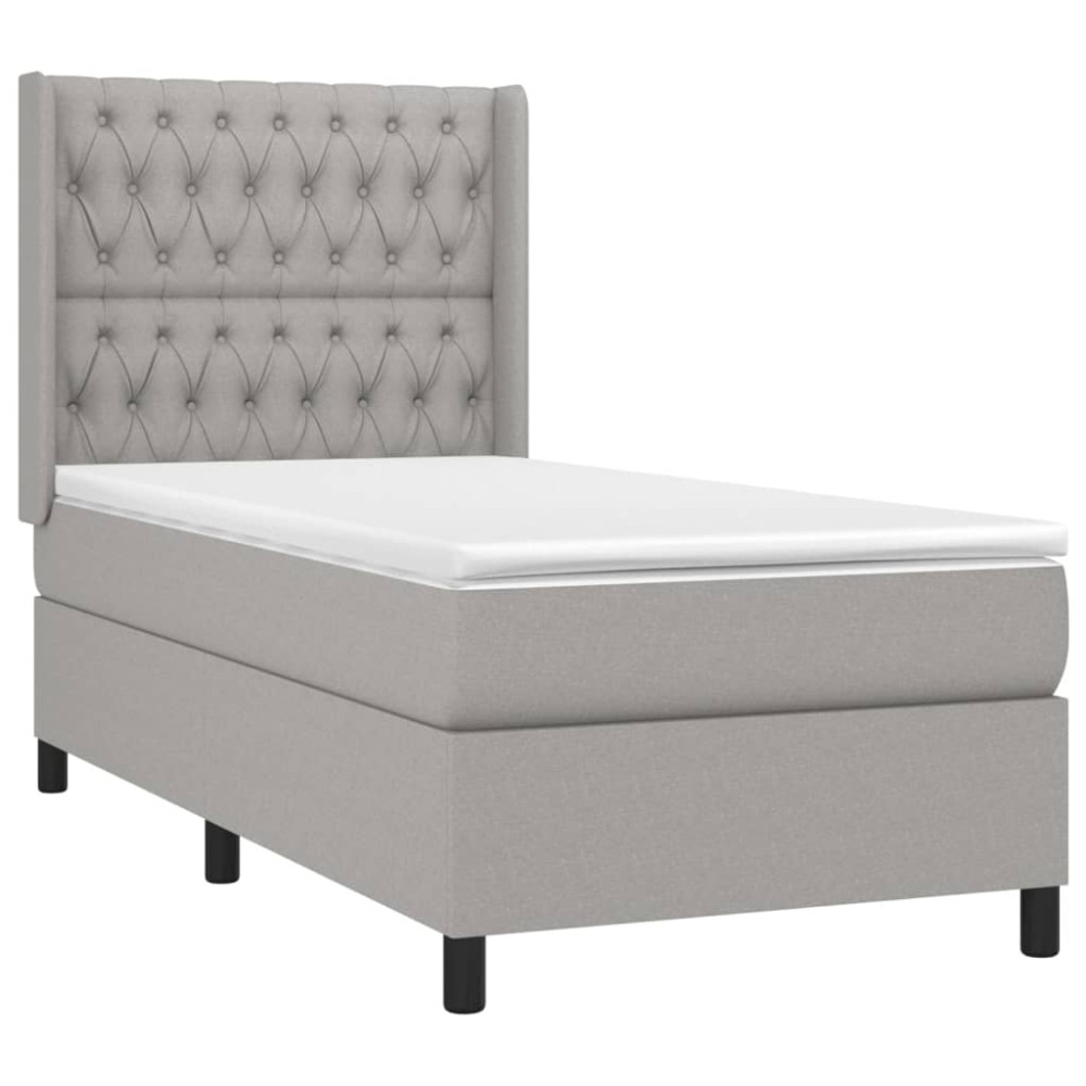 Produktbild för Ramsäng med madrass ljusgrå 90x190 cm tyg