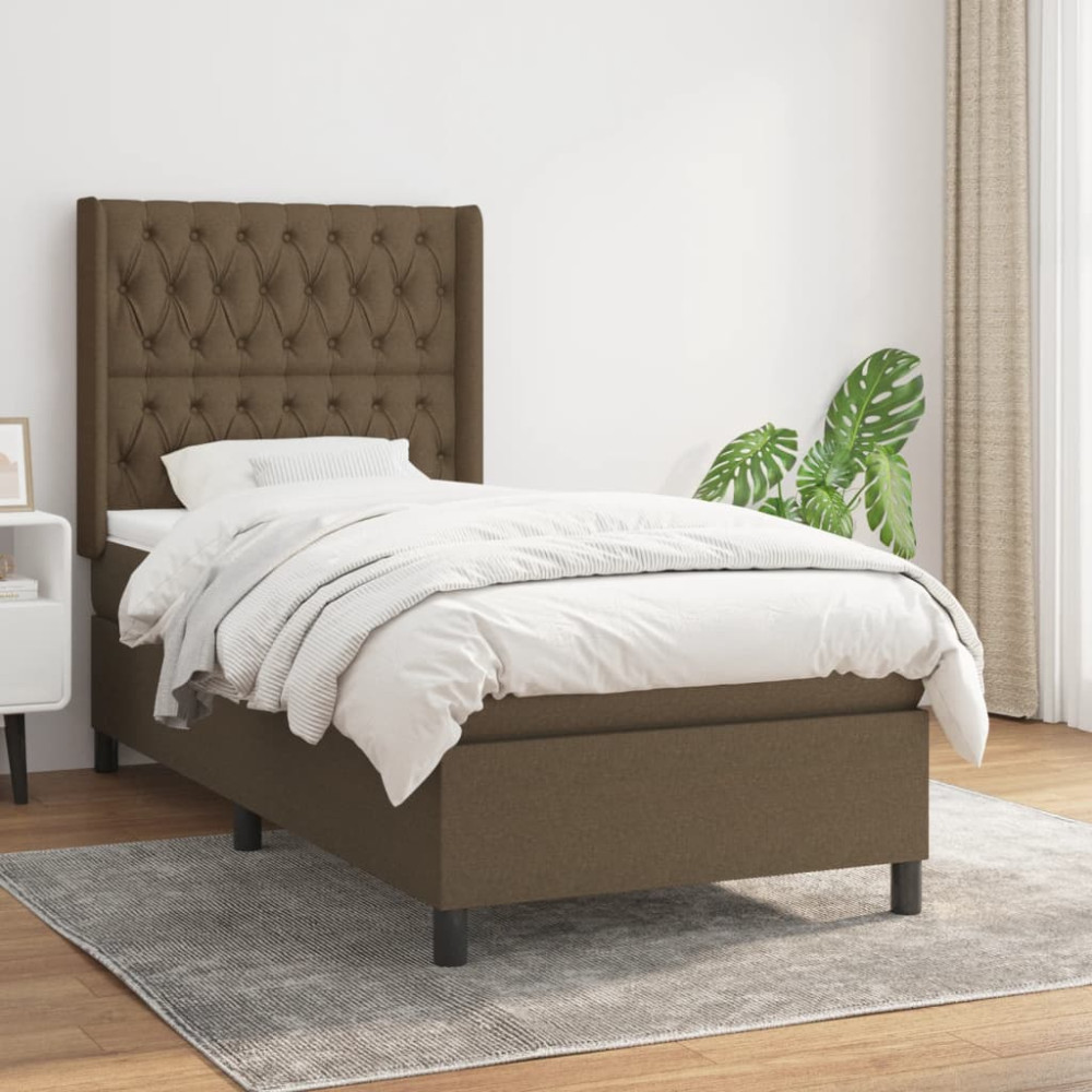 Produktbild för Ramsäng med madrass mörkbrun 90x190 cm tyg