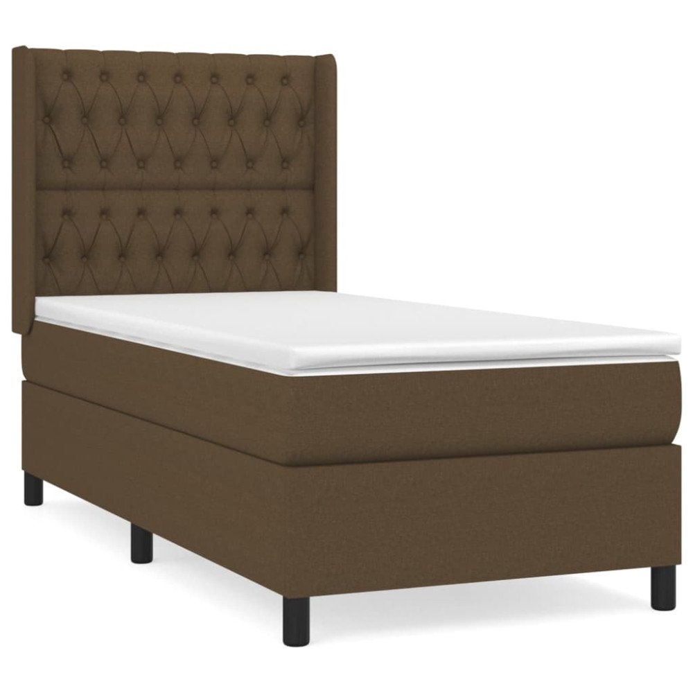 Produktbild för Ramsäng med madrass mörkbrun 90x190 cm tyg