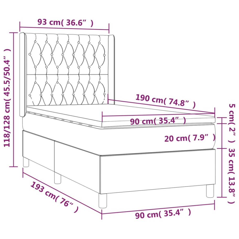 Produktbild för Ramsäng med madrass mörkbrun 90x190 cm tyg