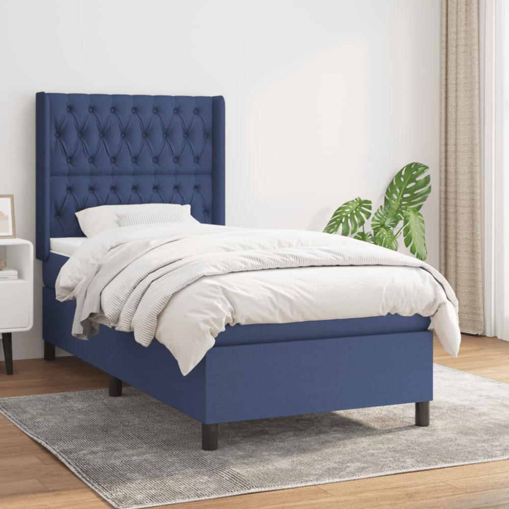 Produktbild för Ramsäng med madrass blå 90x190 cm tyg