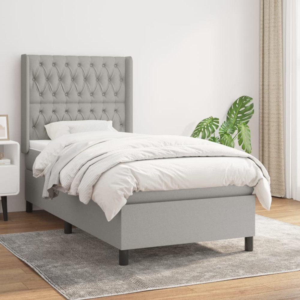 Produktbild för Ramsäng med madrass ljusgrå 90x200 cm tyg