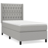 Produktbild för Ramsäng med madrass ljusgrå 90x200 cm tyg