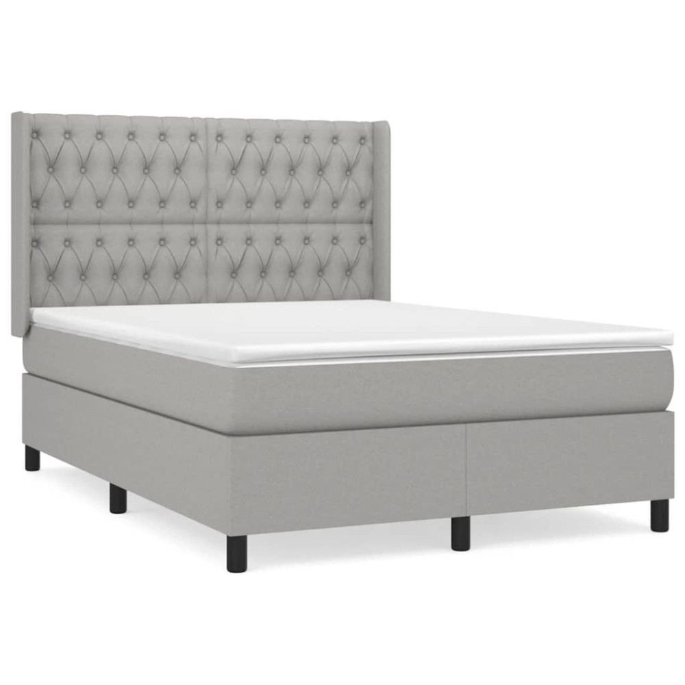 Produktbild för Ramsäng med madrass ljusgrå 140x190 cm tyg