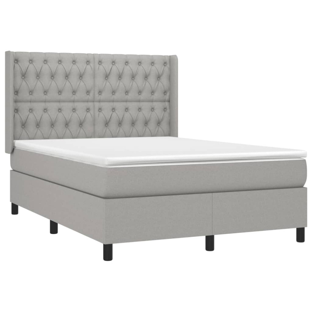 Produktbild för Ramsäng med madrass ljusgrå 140x190 cm tyg