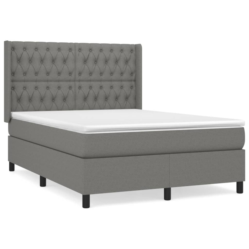 Produktbild för Ramsäng med madrass mörkgrå 140x190 cm tyg