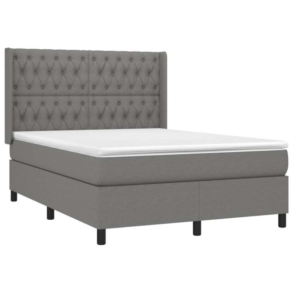 Produktbild för Ramsäng med madrass mörkgrå 140x190 cm tyg