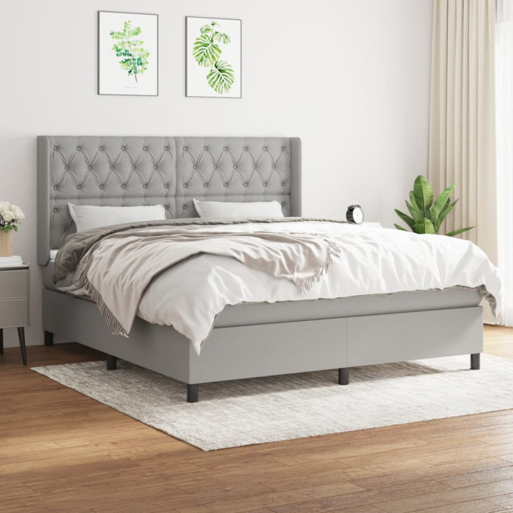 Produktbild för Ramsäng med madrass ljusgrå 160x200 cm tyg