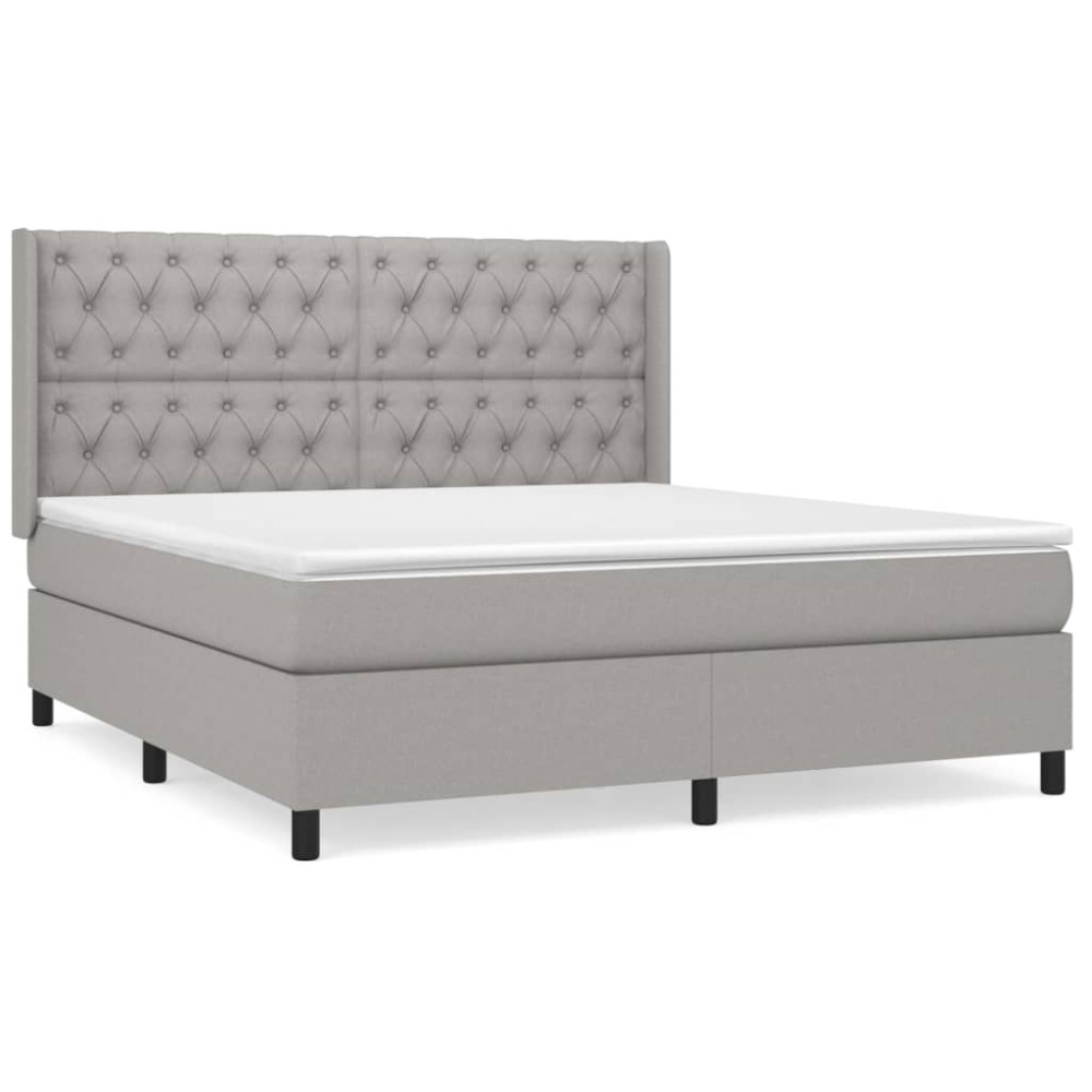 Produktbild för Ramsäng med madrass ljusgrå 160x200 cm tyg