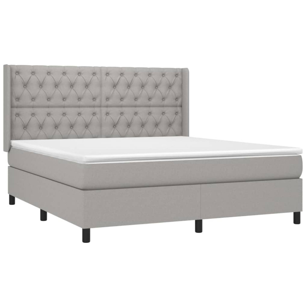 Produktbild för Ramsäng med madrass ljusgrå 160x200 cm tyg