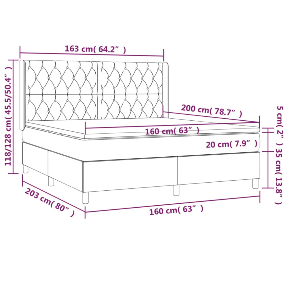 Produktbild för Ramsäng med madrass ljusgrå 160x200 cm tyg