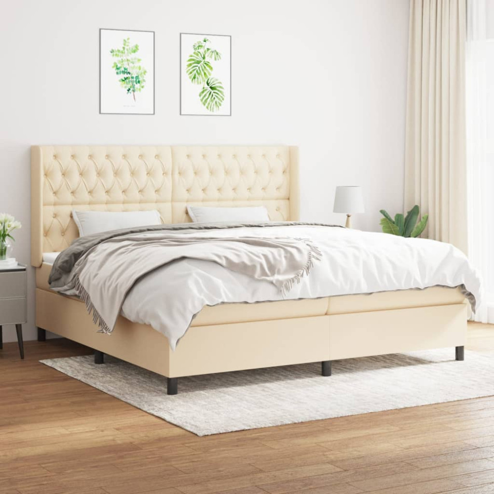 Produktbild för Ramsäng med madrass gräddvit 200x200 cm tyg