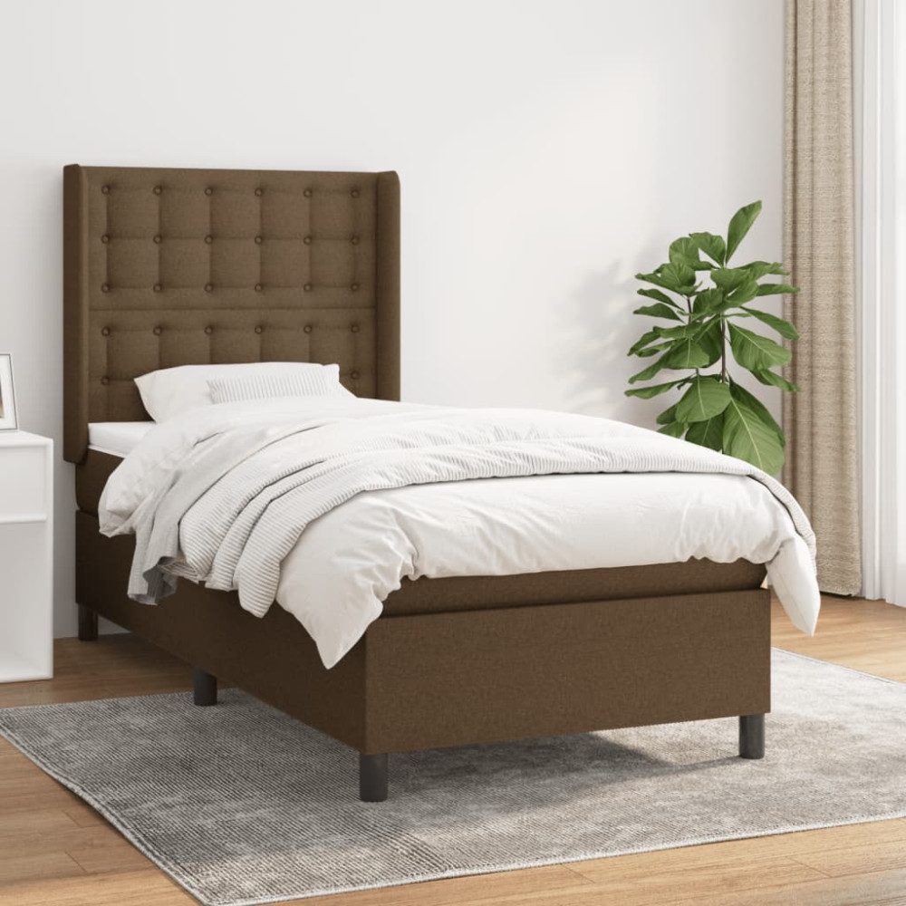 Produktbild för Ramsäng med madrass mörkbrun 90x190 cm tyg