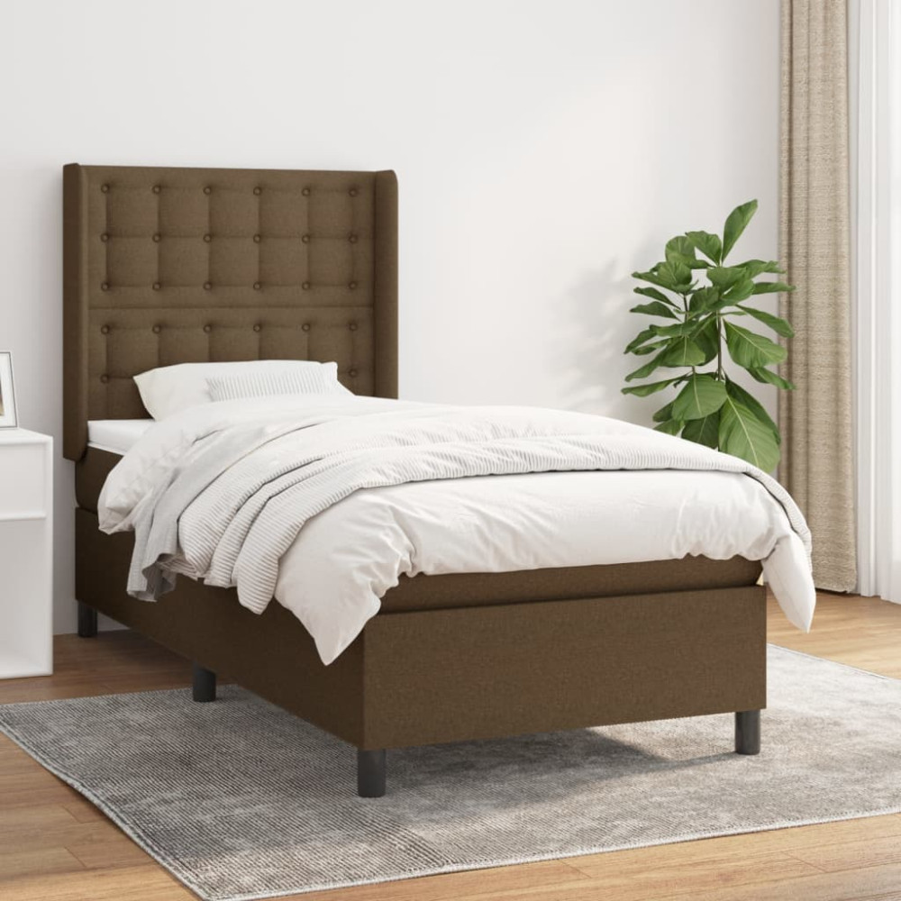 Produktbild för Ramsäng med madrass mörkbrun 100x200 cm tyg