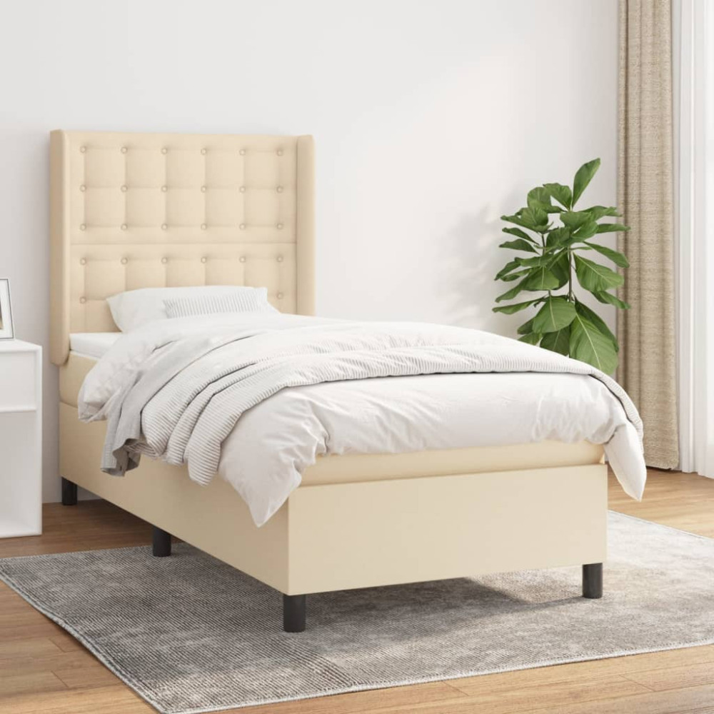 Produktbild för Ramsäng med madrass gräddvit 100x200 cm tyg