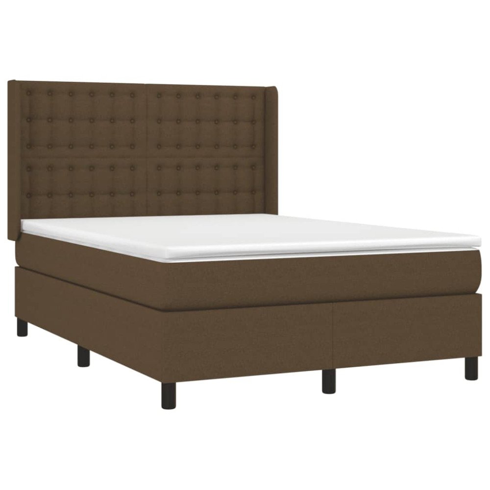Produktbild för Ramsäng med madrass mörkbrun 140x200 cm tyg