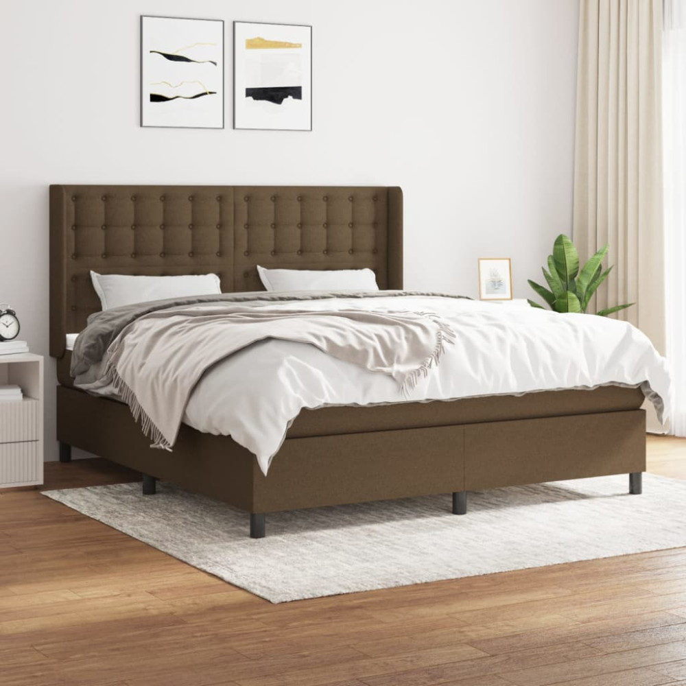 Produktbild för Ramsäng med madrass mörkbrun 180x200 cm tyg