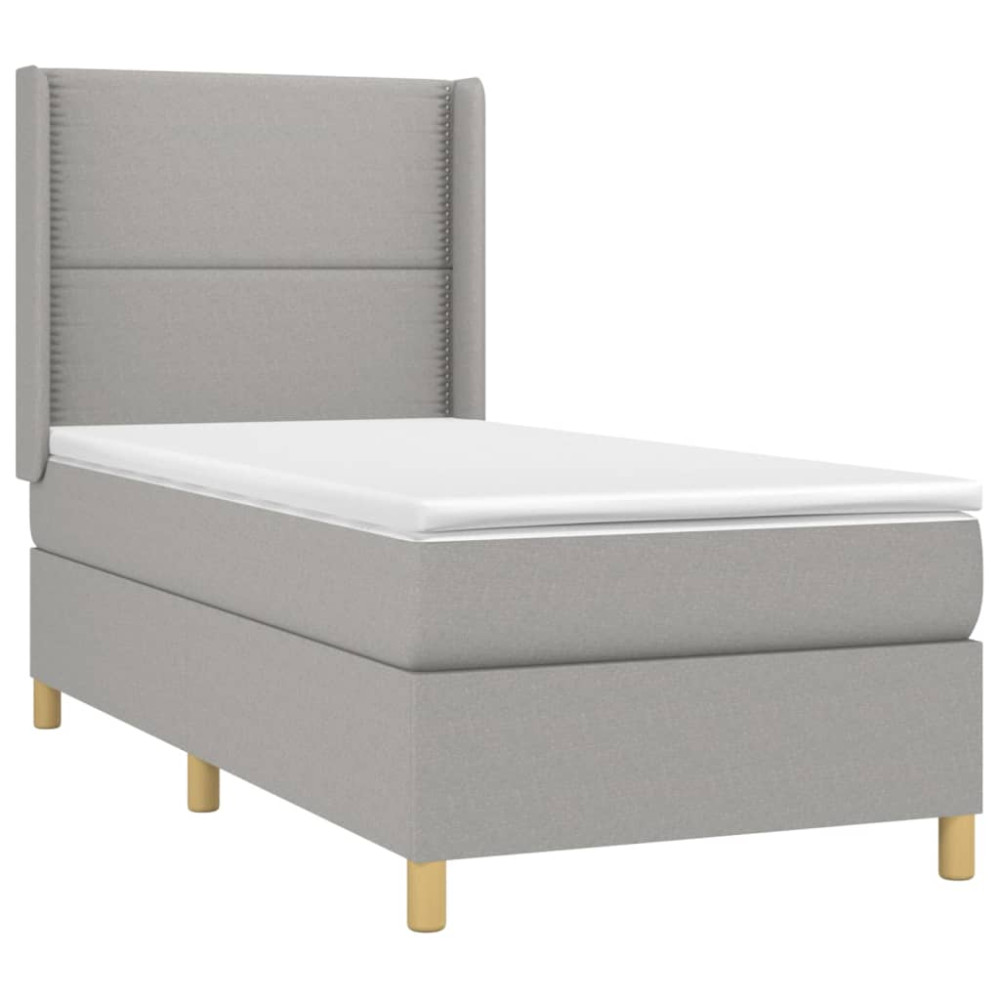 Produktbild för Ramsäng med madrass ljusgrå 90x190 cm tyg
