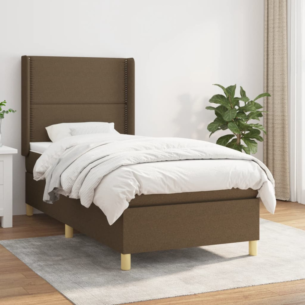 Produktbild för Ramsäng med madrass mörkbrun 90x190 cm tyg
