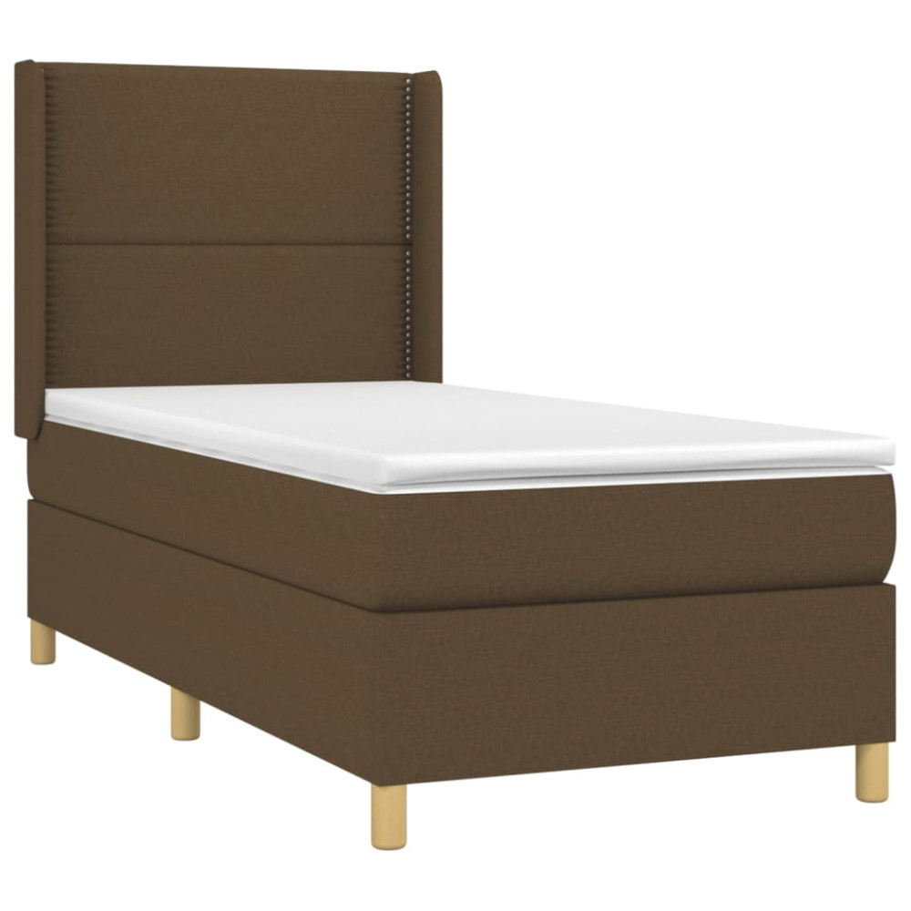Produktbild för Ramsäng med madrass mörkbrun 90x190 cm tyg