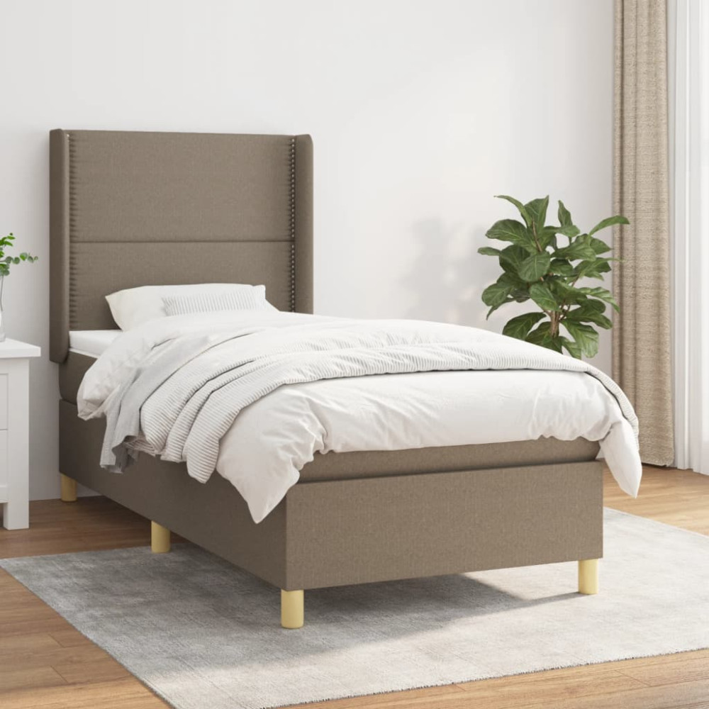 Produktbild för Ramsäng med madrass taupe 90x190 cm tyg